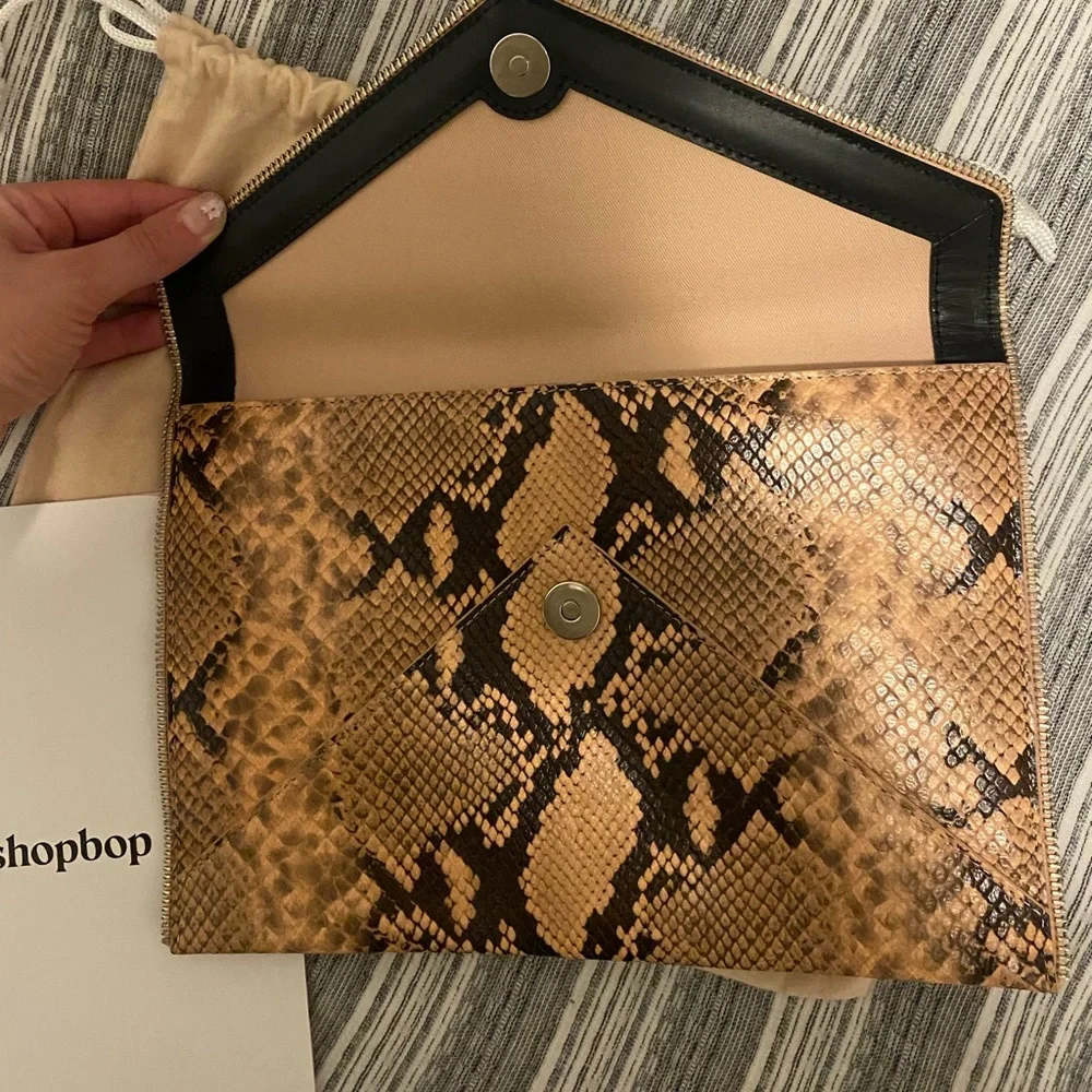 Rebecca Minkoff Pink Snake-Print Envelope Clutch